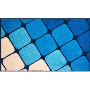 Grund Badteppich, Blau, Textil, Karo, rechteckig, 60x100 cm, Oeko-Tex® Standard 100, Made in Europe, für Fußbodenheizung geeignet, rutschfest, Badtextilien, Badematten