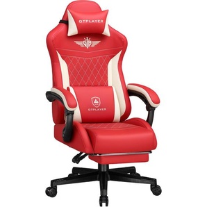 GTPLAYER Gaming Stuhl, Ergonomischer Gamer Stuhl aus Kunstleder mit Lendenwirbelstütze, PC-Stuhl mit verbreiterter Rückenlehne, Belastbar bis 150 kg, Ro GT832-RD