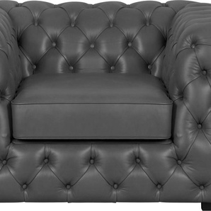 Chesterfield-Sessel GUIDO MARIA KRETSCHMER HOME&LIVING Kalina Sessel Gr. NaturLEDER, B/H/T: 110 cm x 67 cm x 98 cm, grau (dunkelgrau) Chesterfield Sessel mit klassischer Chesterfield-Knopfheftung
