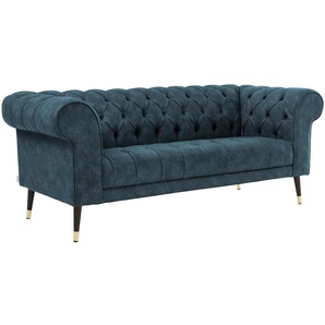 Chesterfield-Sofa GUIDO MARIA KRETSCHMER HOME&LIVING Tinnum Sofas Gr. B/H/T: 195 cm x 77 cm x 87 cm, Luxus-Microfaser, blau (türkis) Chesterfieldsofas