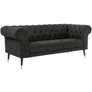 Chesterfield-Sofa GUIDO MARIA KRETSCHMER HOME&LIVING Tinnum Sofas Gr. B/H/T: 195 cm x 77 cm x 87 cm, Lu x us-Microfaser, grau (anthrazit) Chesterfieldsofas