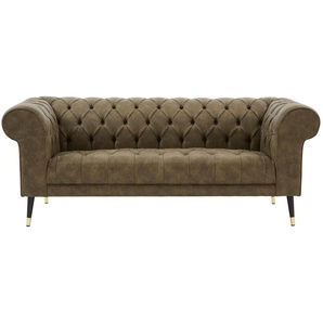 Chesterfield-Sofa GUIDO MARIA KRETSCHMER HOME&LIVING Tinnum Sofas Gr. B/H/T: 195 cm x 77 cm x 87 cm, Luxus-Microfaser, grün (olive) Chesterfieldsofas