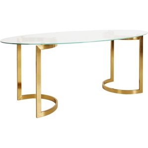 Esstisch GUIDO MARIA KRETSCHMER HOME&LIVING Treelessy Tische Gr. B/H/T: 160 cm x 76,5 cm x 90 cm, goldfarben (klar, gold, goldfarben, klar) Esstisch Glas-Esstische Esstische rund oval Gestell Edelstahl, 1 cm starke Tischplatte aus Glas