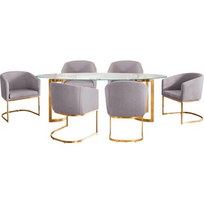 Esstisch GUIDO MARIA KRETSCHMER HOME&LIVING Treelessy Tische Gr. B/H/T: 200 cm x 76,5 cm x 100 cm, goldfarben (klar, gold, goldfarben, klar) Esstisch Glas-Esstische Esstische rund oval Gestell Edelstahl, 1 cm starke Tischplatte aus Glas