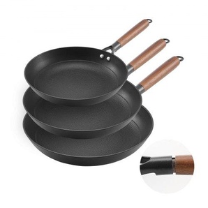 Gusseisenpfanne Bratpfannen-Set (205 / 265 / 310 mm), Hochleistungs-Bratpfannen mit abnehmbarem Holzgriff, Kochpfanne, Küchenkochgeschirr, geeignet für Gas Elektro Schwarz ZTCG81012INC606UR001V0