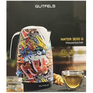 GUTFELS Water 3010 G Edelstahl XL Wasserkocher 1,7 Liter im Graffiti Look