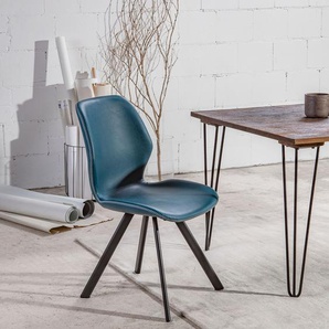 Esszimmerstuhl GUTMANN FACTORY Chill Stühle Gr. B/H/T: 47 cm x 90 cm x 54 cm, 2 St., Kunstleder, Metall, blau (blau, schwarz) Küchenstühle Stühle mit markanter Zick-Zack-Naht