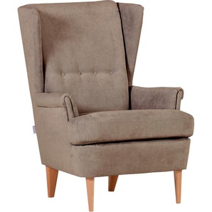 Ohrensessel GUTMANN FACTORY Versailles Sessel Gr. Microfaser-Polyester, Beine eiche natur, B/H/T: 72 cm x 104 cm x 85 cm, braun Ohrensessel Gestell antikfarben oder eiche natur