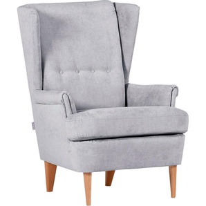 Ohrensessel GUTMANN FACTORY Versailles Sessel Gr. Microfaser-Polyester, Beine eiche natur, B/H/T: 72 cm x 104 cm x 85 cm, grau (hellgrau) Ohrensessel Gestell antikfarben oder eiche natur