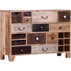 Sideboard GUTMANN FACTORY Puno Sideboards Gr. B/H/T: 114 cm x 80 cm x 39 cm, 14, beige (natur) Sideboards massives Altholz Mango mit Schnitzereien, Shabby Chic, Vintage