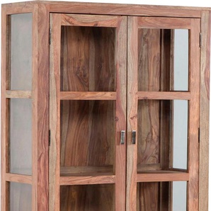 Vitrine GUTMANN FACTORY Inka Schränke Gr. B/H/T: 100 cm x 180 cm x 40 cm, beige (natur) Vitrinen aus massivem Sheesham Holz, Höhe 180 cm