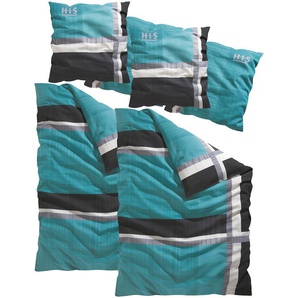 Bettwäsche H.I.S Linus in Gr. 135x200 oder 155x220 cm Gr. B/L: 135 cm x 200 cm (2 St.), B/L: 80 cm x 80 cm & 80 cm x 80 cm (2 St.), Biber, blau (türkis) Bettwäsche 135x200 cm Biber kuschelig warm im Winter, gestreifte aus Baumwolle