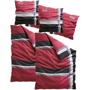 Bettwäsche H.I.S Linus in Gr. 135x200 oder 155x220 cm Gr. B/L: 135 cm x 200 cm (2 St.), B/L: 80 cm x 80 cm & 80 cm x 80 cm (2 St.), Biber, rot Bettwäsche 135x200 cm Biber kuschelig warm im Winter, gestreifte aus Baumwolle
