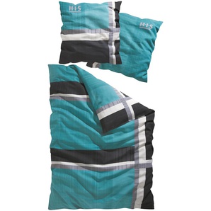 Bettwäsche H.I.S Linus in Gr. 135x200 oder 155x220 cm Gr. B/L: 155 cm x 220 cm (1 St.), B/L: 80 cm x 80 cm (1 St.), Renforcé, blau (türkis) Renforcé-Bettwäsche Biber kuschelig warm im Winter, gestreifte Bettwäsche aus Baumwolle