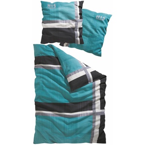 Bettwäsche H.I.S Linus in Gr. 135x200 oder 155x220 cm Gr. B/L: 155 cm x 220 cm (1 St.), B/L: 80 cm x 80 cm (1 St.), Biber, blau (türkis) Bettwäsche 155x220 cm Biber kuschelig warm im Winter, gestreifte aus Baumwolle