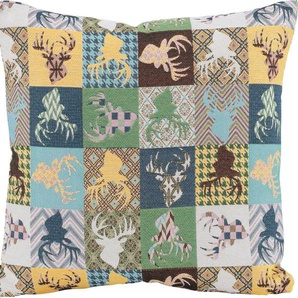 H.O.C.K. Dekokissen Harry Hirsch Tegan Patch, mit kleinen Hirschmotiven, Kissenhülle mit Füllung, 1 Stück