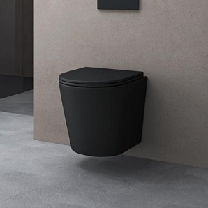Doporro - Hänge-Toilette schwarz matt inkl. Soft-Close spülrandloses-Toilette Hänge-WC aus Keramik A108