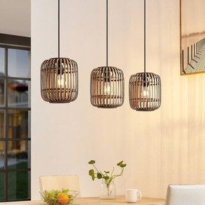 Hängelampe Canyana Lindby, dimmbar, Holz hell, für Wohn- / Esszimmer, Holz, Landhaus / Rustikal, Pendelleuchte 9921062