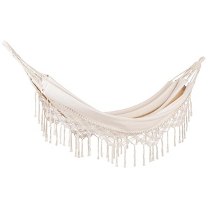 Hängematte Beige aus Baumwolle und Polyester mit Fransen Handgewebt UV-Beständig Romantisch Garten Camping Outdoor