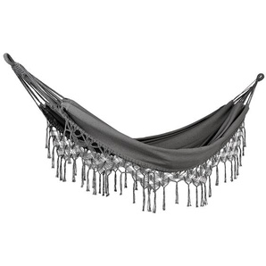 Hängematte Grau aus Baumwolle und Polyester mit Fransen Handgewebt UV-Beständig Romantisch Garten Camping Outdoor