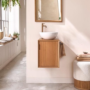 Hängendes Handwaschbecken aus massivem Teakholz 35 cm