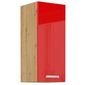 Hängeschrank 30 cm Eiche Artisan + Rot Hochglanz Küchenzeile Küchenblock Küche