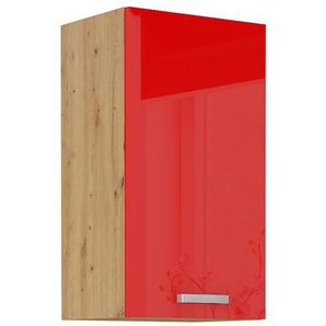 Hängeschrank 40 cm Eiche Artisan + Rot Hochglanz Küchenzeile Küchenblock Küche
