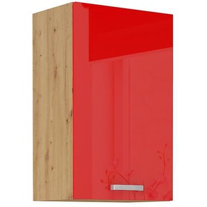 Hängeschrank 50 cm Eiche Artisan + Rot Hochglanz Küchenzeile Küchenblock Küche