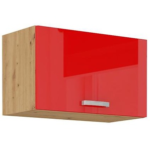 Hängeschrank 60 cm Eiche Artisan + Rot Hochglanz Küchenzeile Küchenblock Küche