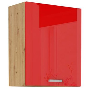 Hängeschrank 60 cm Eiche Artisan + Rot Hochglanz Küchenzeile Küchenblock Küche