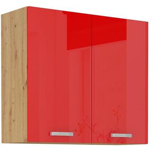 Hängeschrank 80 cm Eiche Artisan + Rot Hochglanz Küchenzeile Küchenblock Küche