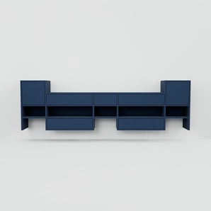 Hängeschrank Blau - Wandschrank: Schubladen in Blau & Türen in Blau - 267 x 79 x 34 cm, konfigurierbar