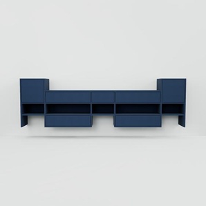 Hängeschrank Blau - Wandschrank: Schubladen in Blau & Türen in Blau - 267 x 79 x 34 cm, konfigurierbar