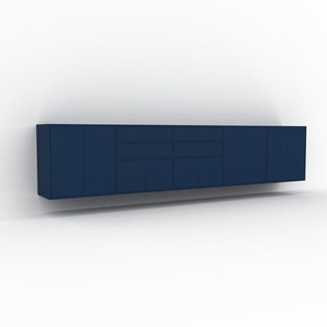 Hängeschrank Blau - Wandschrank: Schubladen in Blau & Türen in Blau - 375 x 79 x 47 cm, konfigurierbar
