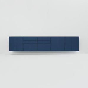 Hängeschrank Blau - Wandschrank: Schubladen in Blau & Türen in Blau - 375 x 79 x 53 cm, konfigurierbar