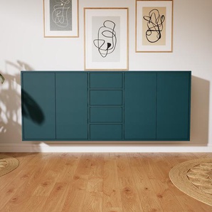 Hängeschrank Blaugrün - Wandschrank: Schubladen in Blaugrün & Türen in Blaugrün - 190 x 79 x 34 cm, konfigurierbar