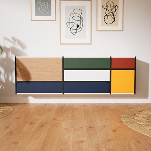Hängeschrank Eiche - Moderner Wandschrank: Schubladen in Blau - 190 x 60 x 34 cm, konfigurierbar
