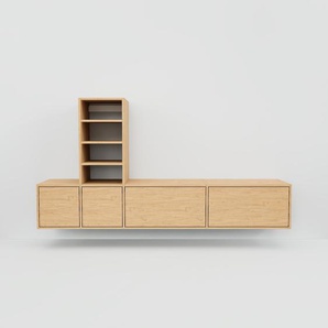 Hängeschrank Eiche - Moderner Wandschrank: Schubladen in Eiche - 228 x 117 x 47 cm, konfigurierbar