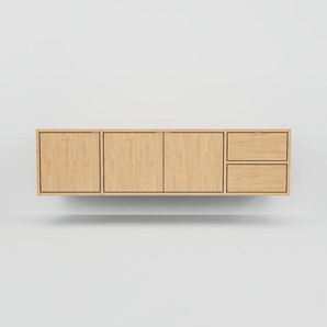 Hängeschrank Eiche - Wandschrank: Schubladen in Eiche & Türen in Eiche - 154 x 41 x 53 cm, konfigurierbar