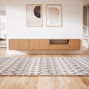 Hängeschrank Eiche - Wandschrank: Schubladen in Eiche & Türen in Eiche - 264 x 41 x 34 cm, konfigurierbar