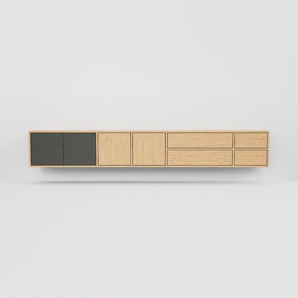 Hängeschrank Eiche - Wandschrank: Schubladen in Eiche & Türen in Graphitgrau - 267 x 41 x 34 cm, konfigurierbar
