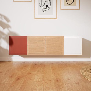 Hängeschrank Eiche - Wandschrank: Schubladen in Eiche & Türen in Weiß - 156 x 41 x 34 cm, konfigurierbar