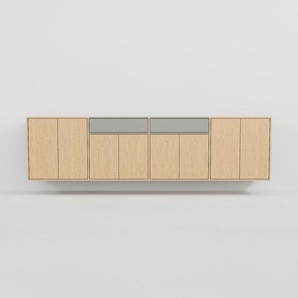 Hängeschrank Eiche - Wandschrank: Schubladen in Grau & Türen in Eiche - 300 x 79 x 47 cm, konfigurierbar