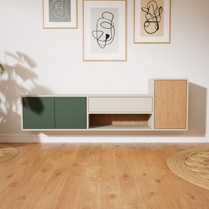 Hängeschrank Eiche - Wandschrank: Schubladen in Taupe & Türen in Waldgrün - 190 x 60 x 34 cm, konfigurierbar