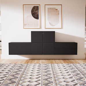 Hängeschrank Graphitgrau - Wandschrank: Schubladen in Graphitgrau & Türen in Graphitgrau - 228 x 79 x 34 cm, konfigurierbar