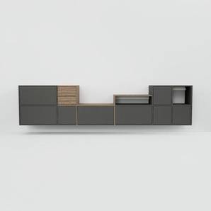 Hängeschrank Graphitgrau - Wandschrank: Schubladen in Graphitgrau & Türen in Graphitgrau - 341 x 79 x 47 cm, konfigurierbar