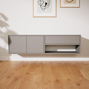 Hängeschrank Grau - Wandschrank: Schubladen in Grau & Türen in Grau - 151 x 41 x 34 cm, konfigurierbar