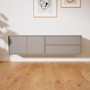Hängeschrank Grau - Wandschrank: Schubladen in Grau & Türen in Grau - 151 x 40 x 34 cm, konfigurierbar