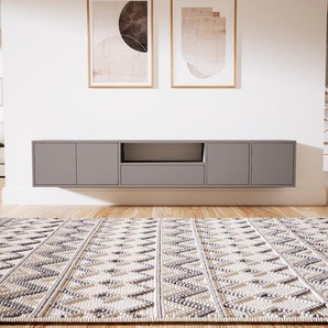 Hängeschrank Grau - Wandschrank: Schubladen in Grau & Türen in Grau - 228 x 40 x 34 cm, konfigurierbar