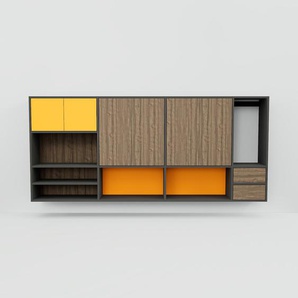 Hängeschrank Nussbaum - Wandschrank: Schubladen in Nussbaum & Türen in Nussbaum - 264 x 118 x 34 cm, konfigurierbar